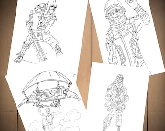 Fortnite Battle Royale Coloring Pages Set of 4 for Birthday Party, Digital, Printable, Party Favor, PDF File