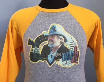 80s 1980s Vintage Kenny Rogers The Gambler 1981 country western movie rock music raglan T-Shirt - MEDIUM