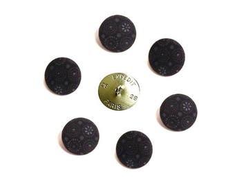 Buttons x 6 size in OPTION, fabric cotton pattern black grey flowers