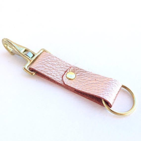 Rose Gold Keychain Key Fob Leather Key Holder Purse Clip