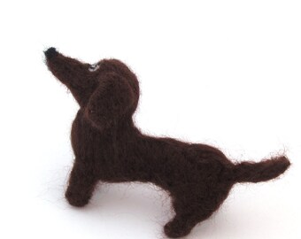 Needle felted dachshund, chocolate brown felt dog, wool miniature pet doxie