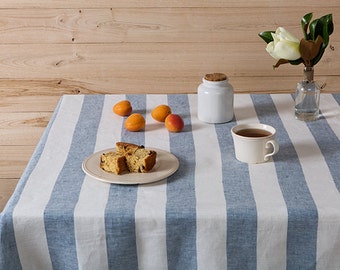 Linen tablecloth-Tablecloth-Table linens-Linen Tablecloth in Blue and White color-Dining tablecloth-Width 59''(150)"x Custom length