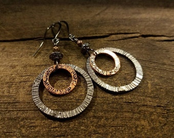 Copper and Black Earrings, Boho Earrings, Hoop Earrings