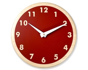 Rusty red wall clock. Modern wall clock. Kitchen wall clock. Simple wall clock. Wood wall clock. 10 inch wall clock. CL5024