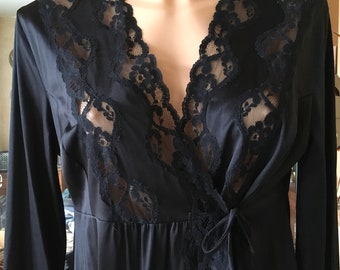 Black nylon vintage robe by Kayser burlesque sissy
