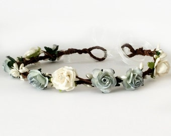 Blue Flower Crown, Bridal Flower Crown, Floral Crown, Wedding Flower Crown, Bridal Headpiece, boho flower crown, vintage wedding headdress