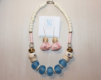 Caribbean Blue Glass Bead Necklace
