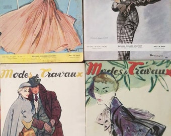 French Fashion Magazine, Modes & Travaux, French Monthly Magazine, French Ephemera, Vintage Fashion Monthly Magazine, Vintage Cover Art