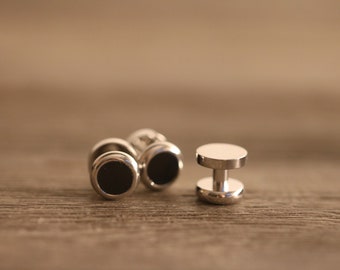 Vintage Black Tuxedo Shirt Studs, Studs, Black Onyx Tuxedo Studs, Wedding Cufflinks, Vintage Groom Gift, Men's Wedding Gift