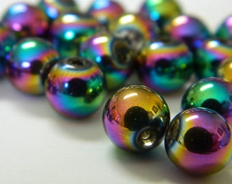 Plated Electric Titanium Iris Mardi Gras Glass Beads - New Orleans Carnival Beads - 10 Glass Beads Per Order - Detash Emporium