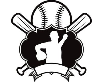 Baseball Logo #3 Pitcher Bats Crossed Ball Diamond Sports League Equipment Team Game Field Logo .SVG .EPS .PNG Vector Cricut Cut Cutting