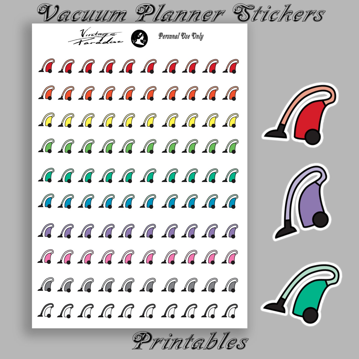 Vacuum Planner Stickers, Printable Planner Stickers, Cleaning Sticker
