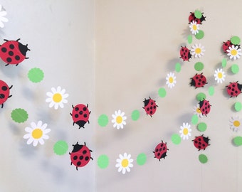 Lady Bug Garland / 6ft daisy and Ladybug Birthday Decor / 1st birthday banner/ Little Lady Baby shower decorations / You Pick the Color