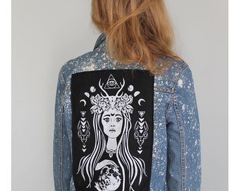 The High Priestess Screen-Printed Back Patch - White on Black