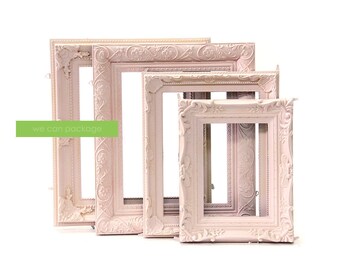 Blush Pink Picture Frames - Set of 4 - Wedding Frames & Shabby Cotton Chic Frames