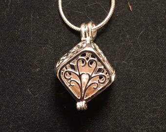 Cube Locket with pearl necklace