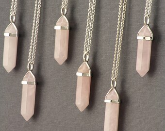 Rose Quartz Necklace. Quartz Necklace. Quartz Point Necklace. Natural Quartz Necklace. Gemstone Necklace. Pink Rose Quartz Necklace