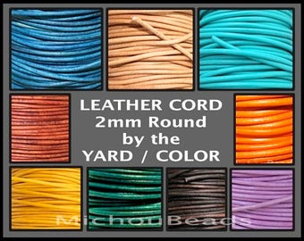 2mm Round Indian LEATHER Cord - Lead Free Natural Regular Distressed Metallic Leather by the Yard Wholesale - Pick COLOR / LENGTH - Usa