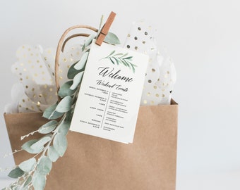 itinerary template, wedding itinerary, wedding timeline, itinerary, wedding welcome, printable itinerary, wedding schedule, welcome bag