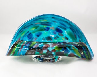 Business Card Holder. Hand Blown Art Glass in Teal with Magic Mix. Made in Seattle. Artist Dehanna Jones.