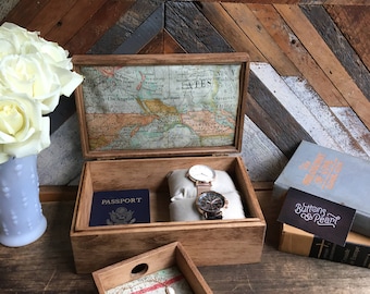 The Perfect gift for ANYONE :) Handmade watch box and valet tray combo - Jewelry Box - Map -