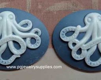 40mm x 30mm octopus cameos horizontal white on royal blue 2 pcs lot l