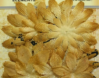 Petaloo Textured Elements Burlap Canvas Daisy Layers in Antique Gold