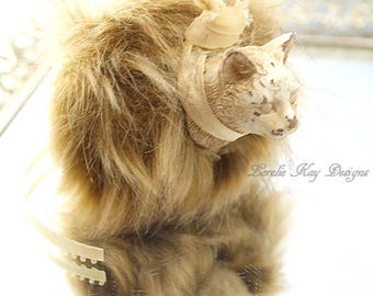 Furry Cat Art Doll Ornament Faux Fur Brown White Cat Kitty Cat Hanging Art Doll Lorelie Kay Original