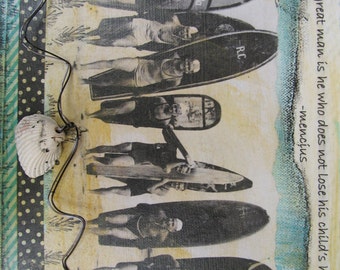 Painting Beach Vintage Surfers Mixed Media Coastal Decor