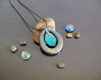 Ceramic pendant, double drop pendant, ceramic necklace, drop jewelry, raku pottery pendant, drop necklace, handmade personalized pendant