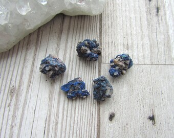 5pc Azurite Small Crystals - Raw Rough Gemstone Specimens - Blue Stone