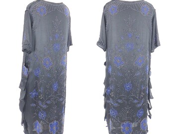 Vintage 1920s Flapper Dress, Beaded 20s Dress, Art Deco Dress, Great Gatsby Party Roaring 20s Dress, L XL