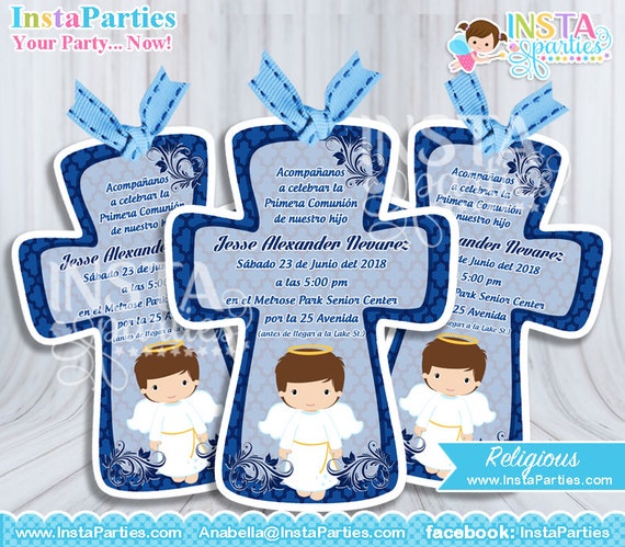 Invitaciones Primera Comunión niño bautizo confirmación