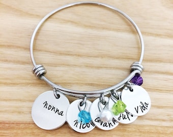 Mothers Day gift for Grandma Nana Meme Grammy - Hand stamped bracelet jewelry necklace - New Grandma Gift - Personalized gift