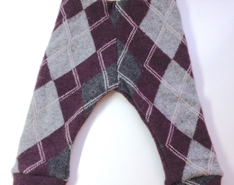 6-12 months - Diaper Cover Wool Longies - Maroon and Grey Argyle Recycled Merino Longies - Medium
