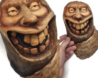 Wood Spirit Wood Carving, Perfect Wood Gift, Hand Carved Wood Art, Handmade Woodworking, Smile, Anniversary Gift, Birthday Gift, Unique Art