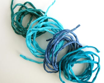 4 Hand Dyed Silk Strings - Blue Silk Cord - Jewelry cord - Turquoise