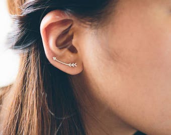 Curved Arrow Ear Pin Earrings (3 colors)
