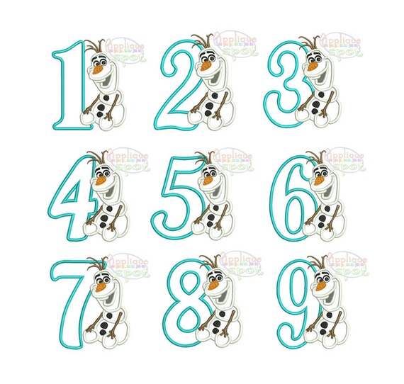 Olaf Frozen Snowman Birthday Numbers Set 1 to 9 4x4 5x7