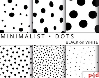 Minimalist Dots - Black on White, Digital Paper, 12"x12", 300 dpi JPG, Printable, Instant Download