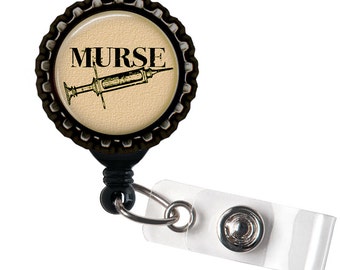 Murse - Tan and Black Retractable Badge Reel ID Holder