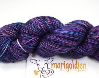 Blueberry Buckle--hand dyed sock weight yarn, merino and silk single ply, (438yds/100gm)