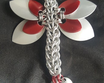 Red and Silver Chainmaille Dragonfly