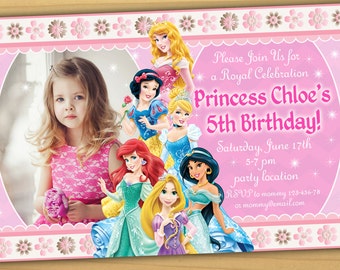 Sale Disney Princess Birthday Invitation, Disney Princess Invitation, Princess Invitation, girls Birthday Invitation- Digital file