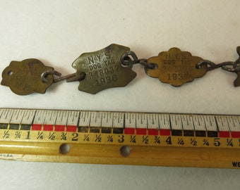 Vintage LOT 9 Brass New York State Dog Tags 1935, 1936, 1937, 1938, 1939, 1940, two 1941, 1942