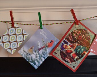 Christmas Card Holder, red green and silver
