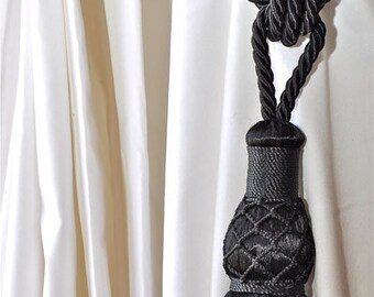 1 Beautiful Luxury New Handmade Solid Black Color Window Treatments Large Drapery Curtain Drapery Tassel Rope/Cord Tie back Holding/Holdback