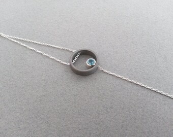 Circle titanium, Apatite, 925 sterling silver chain bracelet