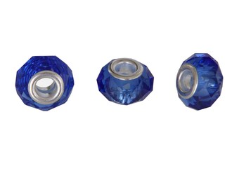 Bag of 3 charms blue glass faceted donut rondelle beads translucent 14x9mm