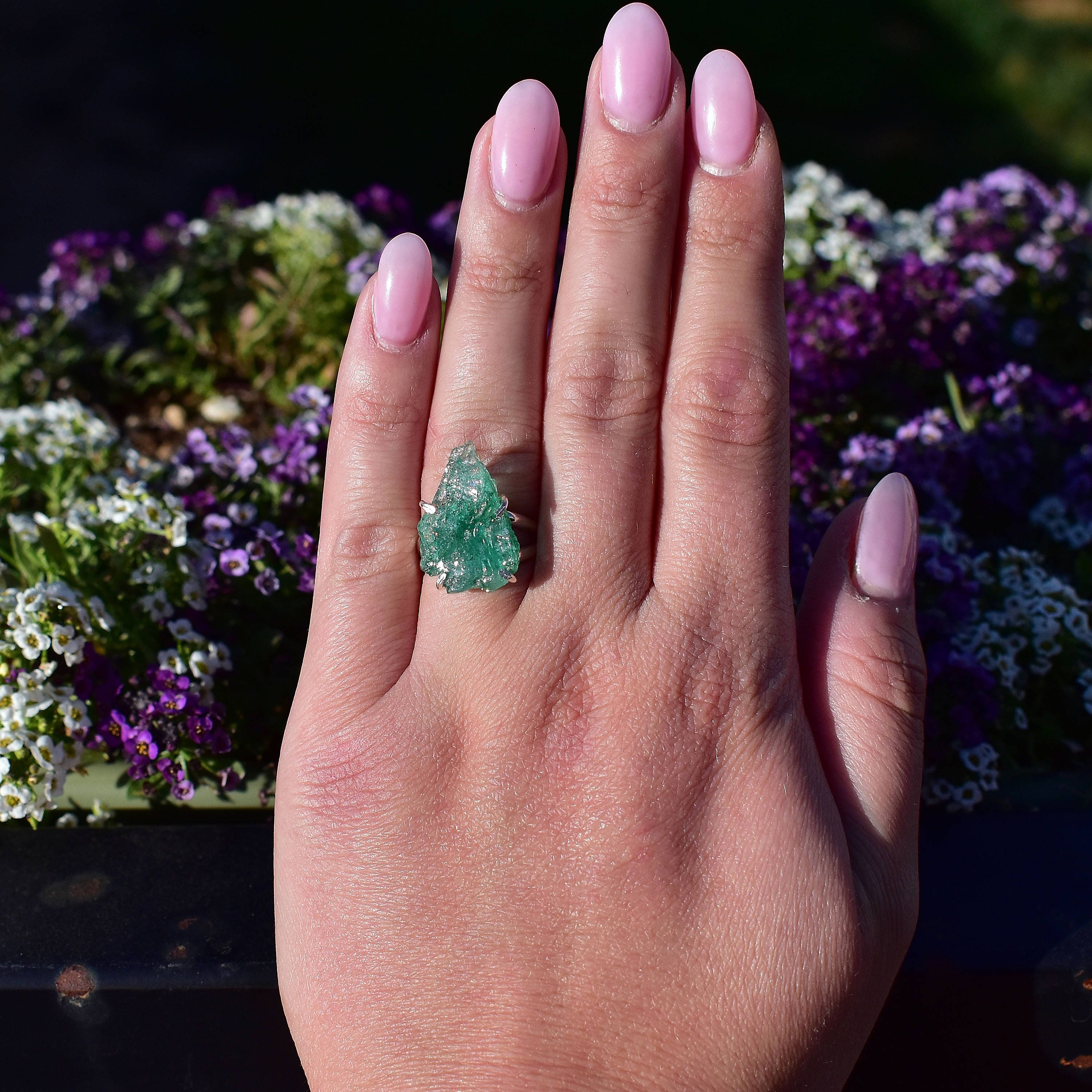 Large Raw Emerald Ring Natural Gemstone Uncut Emerald